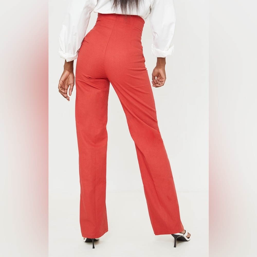 🌻SOLD🌻Pretty Little Thing Tall Rust High Waisted Seam Detail Pants - Picture 3 of 13